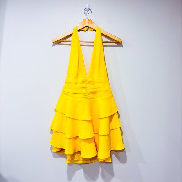 NBD Tweets Yellow Ruffled Open-Back Halter Mini Dress | Medium * - Picture 4 of 9